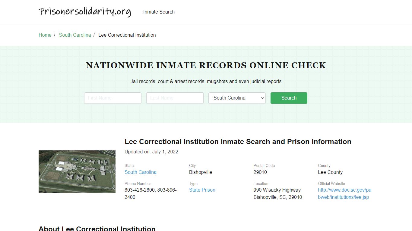 Lee Correctional Institution Inmate Search, Visitation, Phone no ...