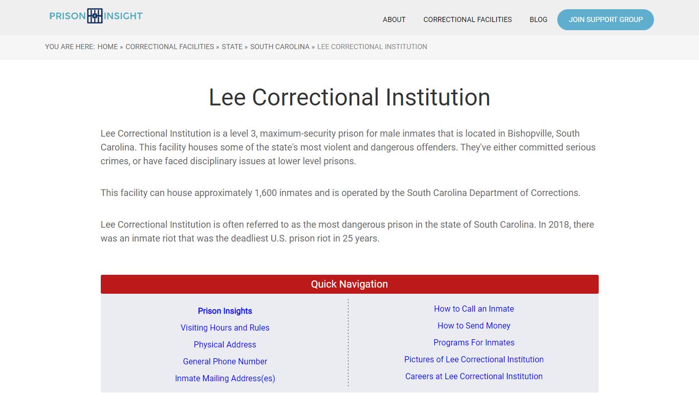 Lee Correctional Institution - Prison Insight